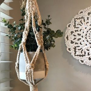 White macrame double plant hanger